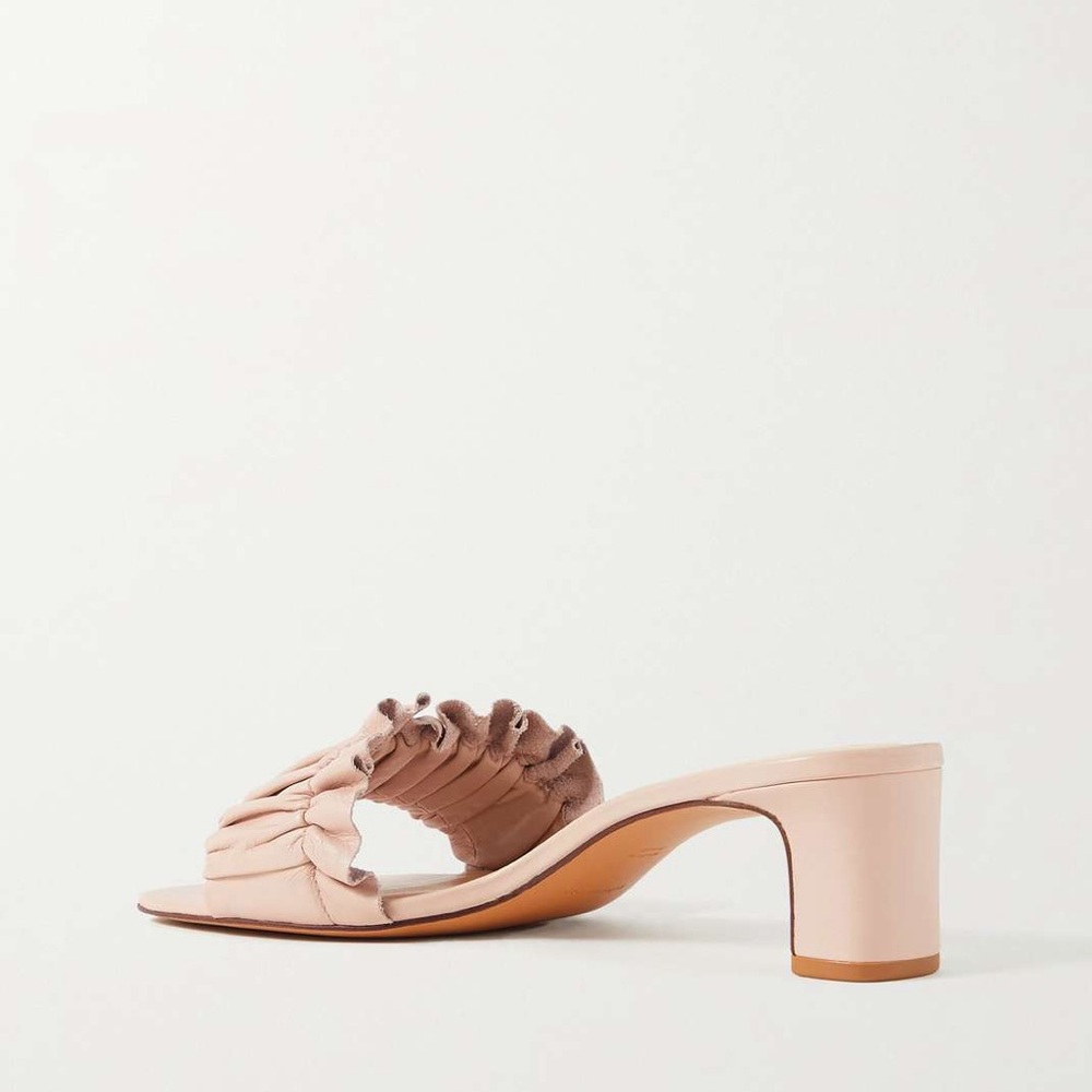 Reformation Shereen Ruched Leather Block Heel Mules Slide Serenade Pink NWOT 9.5 - Picture 4 of 10